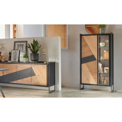 GRAFFIK - Vitrine 1 porte bois 1 porte verre avec éclairage 